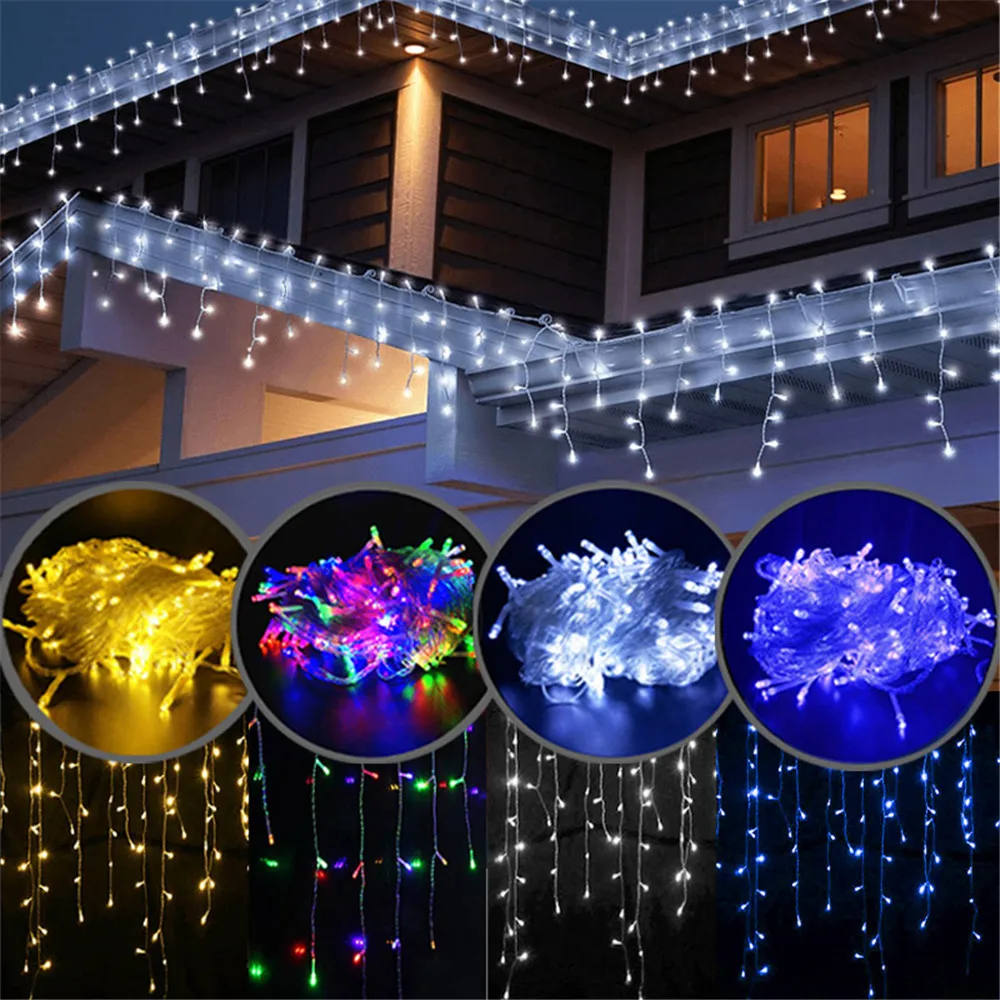 

Christmas Garland LED Curtain Icicle String Lights Droop AC 220V Garden Street Outdoor Decorative Holiday Light