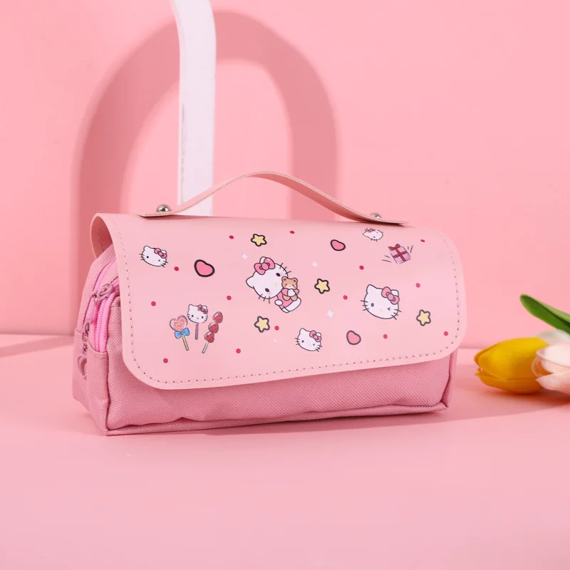 Piórnik Kawaii Sanrio Hello Kitty Anime Student Stationery Storage Bag Large Capacity Portable Handheld Kuromi Pen Bag Girl