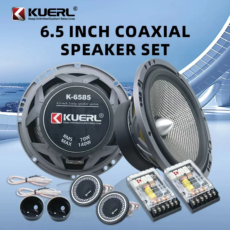 KUERL 6.5Inch Fiberglass RMS 70W Woofer + Neodymium magnet silk dome tweeters +Crossover Car Audio 2-Way Component Speaker Sets