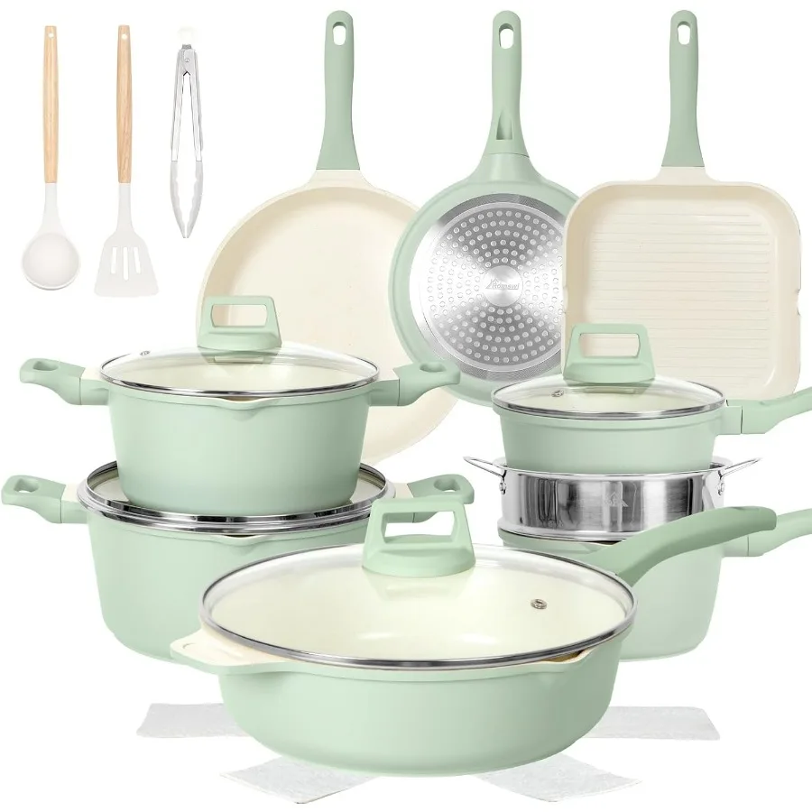 

23pcs NonStick Kitchen Cookware Set with Casserole Frying Pans and Saucepans for Oven Safe and Stovetop Agnostic Use on Gas Ele
