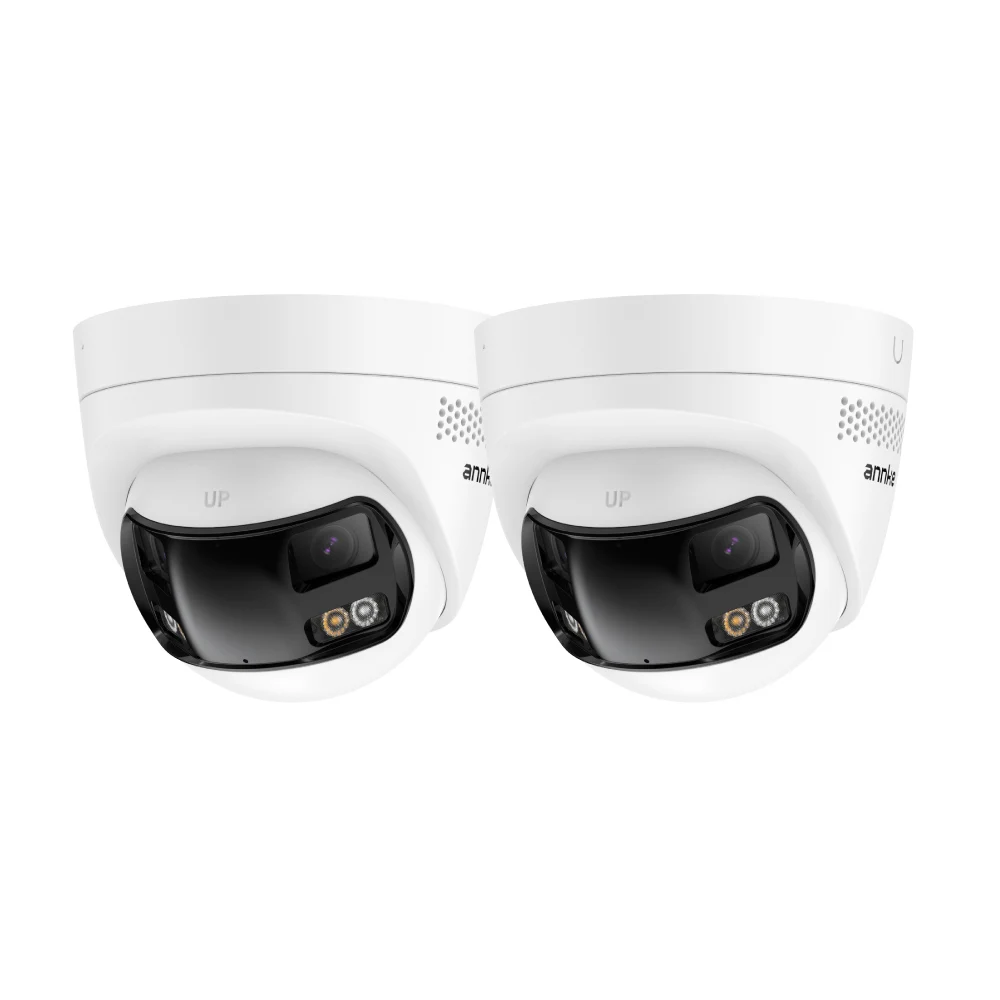 ANNKE 2 Pcs FCD600 6MP Dual Lens 180 Degree Panoramic Turret AI PoE IP Camera Two Way Audio Smart Dual Light IP67 Network Camera