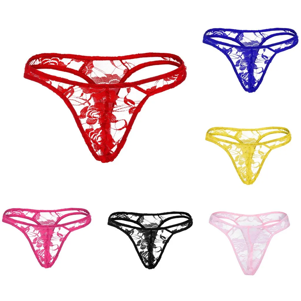 Sexy Men\'s Erotic Panties Erotic Panties Sexy Semi Transparent Lace Thongs G String Lightweight Breathable Men Underwear