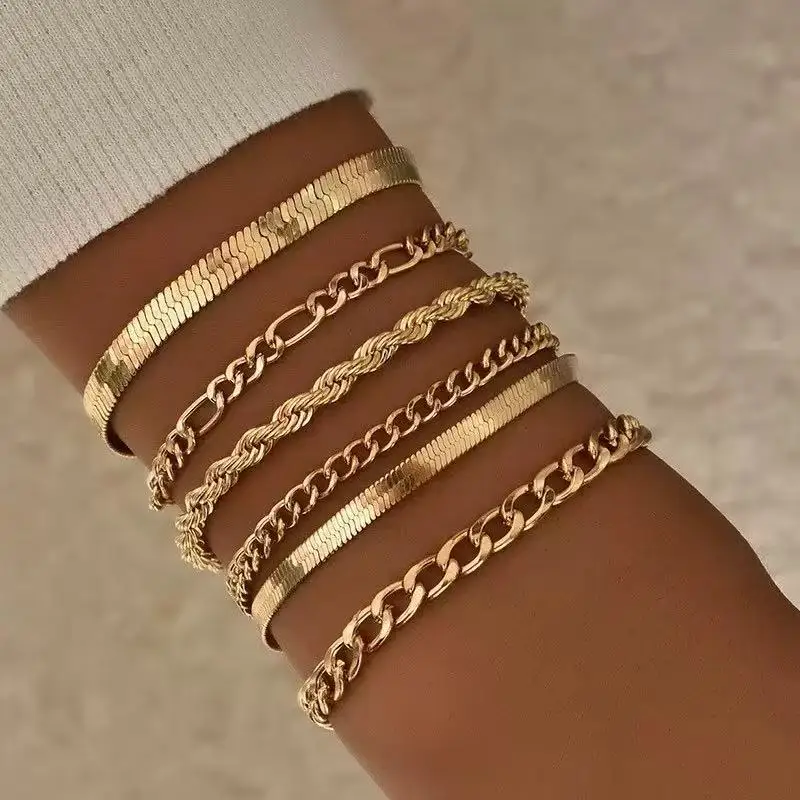 6 PIECES Fashionable European Punk Style Multi-layered Stackable Bracelet Set, Suitable for Punk Style Parties for Both Men and