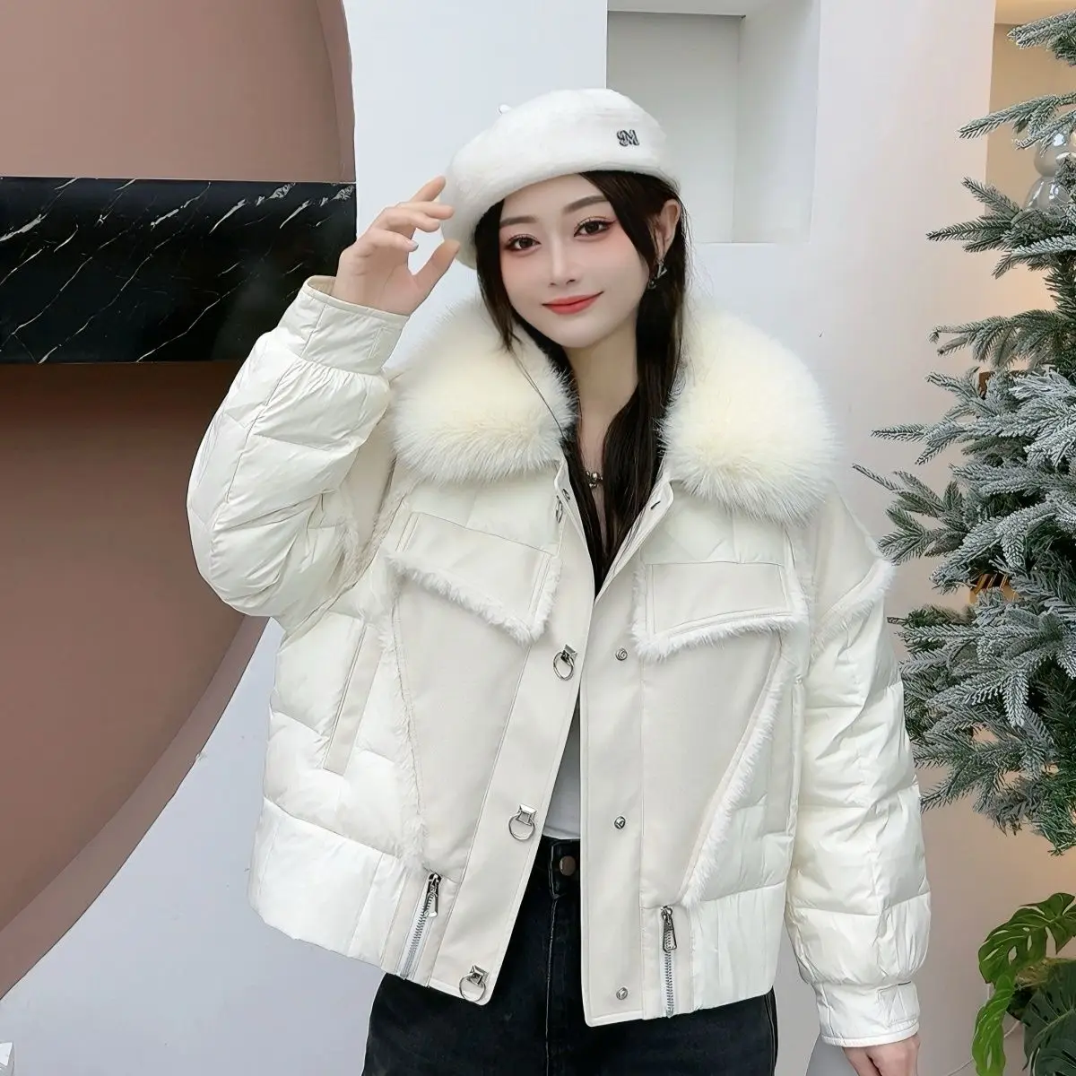 Nueva Chaqueta de algodón cálida para invierno, abrigo con cuello de piel grande, abrigo holgado para mujer, abrigo acolchado Parker grueso, Tops informales, prendas de vestir exteriores para mujer