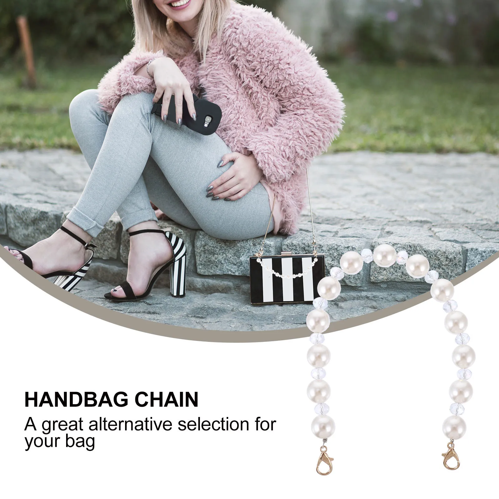 1Pcs Pearl Bag Chain for Handbag Purse Suitcase Replacement Strap Pearl Handbag Chains Fashion Accessory Metal Plastic Long Life