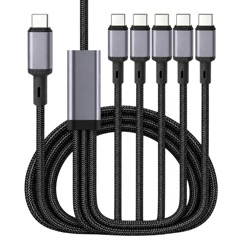 150cm 100W Multiple 5in1 USB Type C Cable USBC To 5 Type C Fast Charging Cable Spliter Cord for Samsung phones laptop