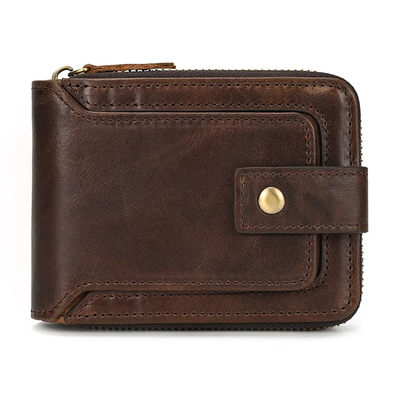 Genuine Leather Zipper Wallet with Multiple Card Slots