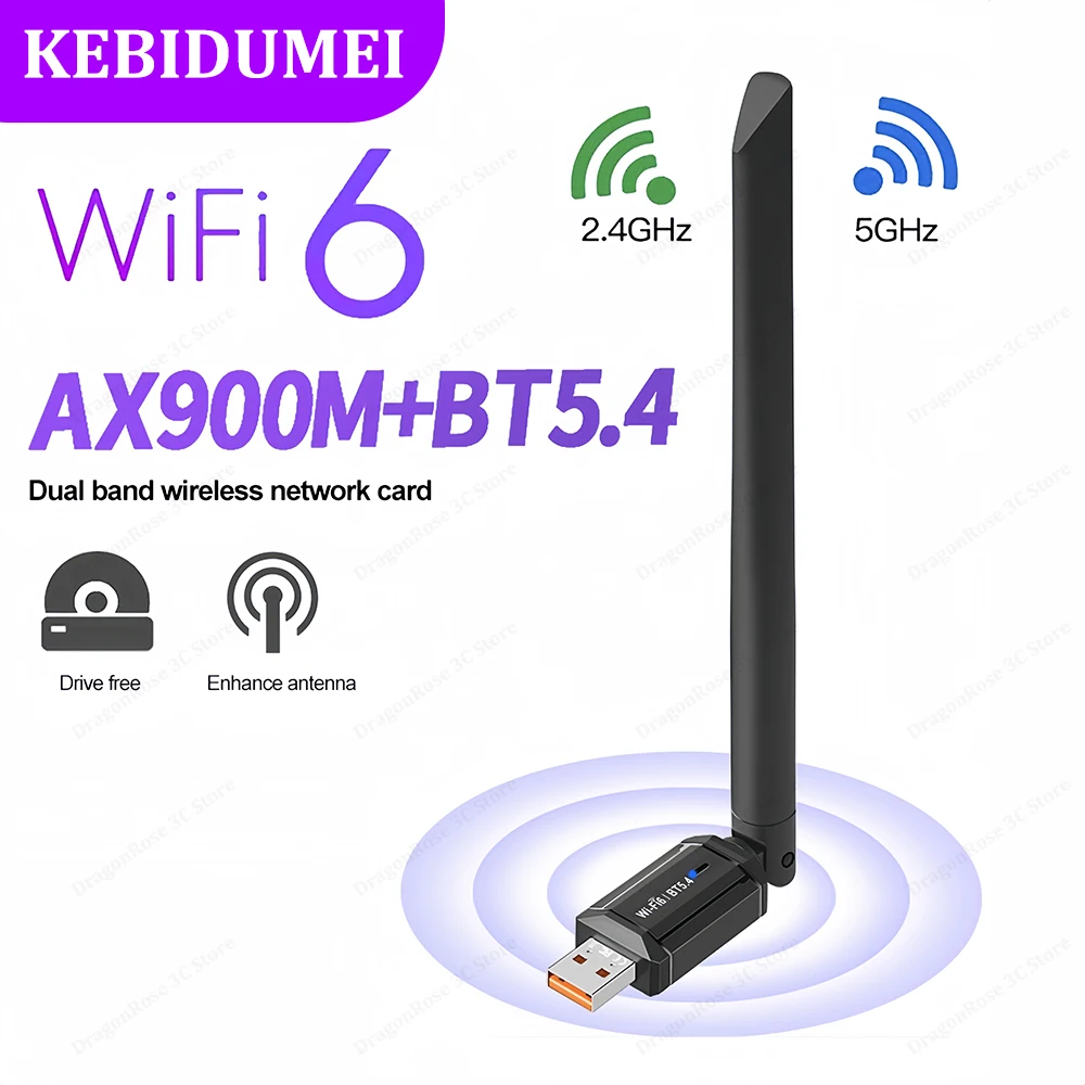 900Mbps USB WiFi 6 Adapter Bluetooth 5.4 USB Dongle Wireless Network Card Ethernet Adapter Dual Band 2.4G 5G Free Driver For PC