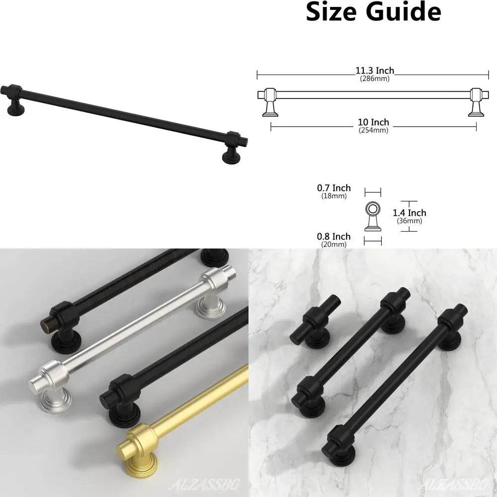 

Матовый черный, 10 шт., 10-дюймовые ручки для шкафов, прямые ручки для кухонных шкафов, современная фурнитура с центрами отверстий 254 мм