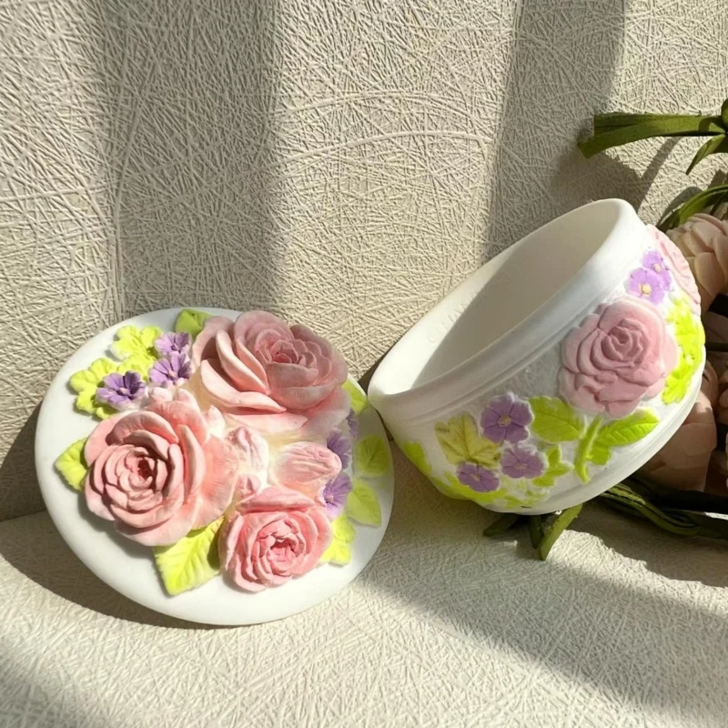 

Круглая форма цветка, гипсовая коробка для хранения, силиконовые формы, мини-свеча, чашка для хранения, банка для украшения дома, форма