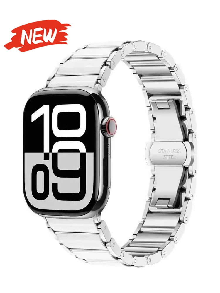 Armband für Apple Watch 11 Band 10 9 8 7 6 SE Ultra 3 46mm 45mm 44mm 42mm 40 41 49mm Edelstahl+Keramik Armband Correa Gürtel