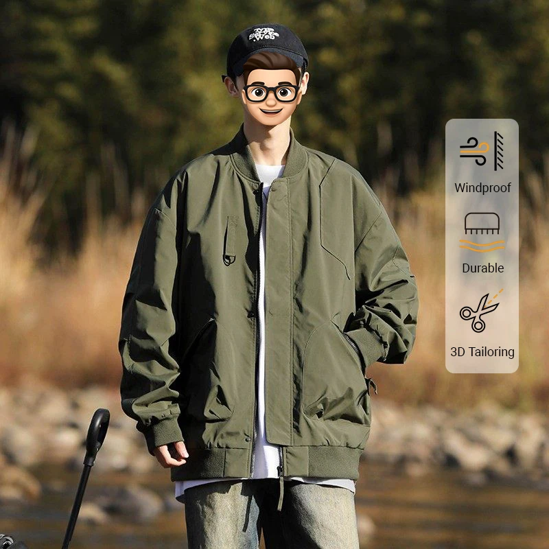 

New Men's Jacket with Stand-Up Collar for FallWinter Loose-Fit Oversized Breathable Workwear Baseball-Style Casual Menswear