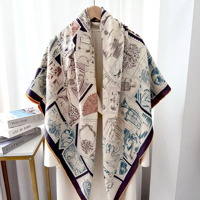 

Double Sided Wool Blanket Scarf Shawl Fashion Printed Wool Scarves Wraps for Women Winter Keep Warm