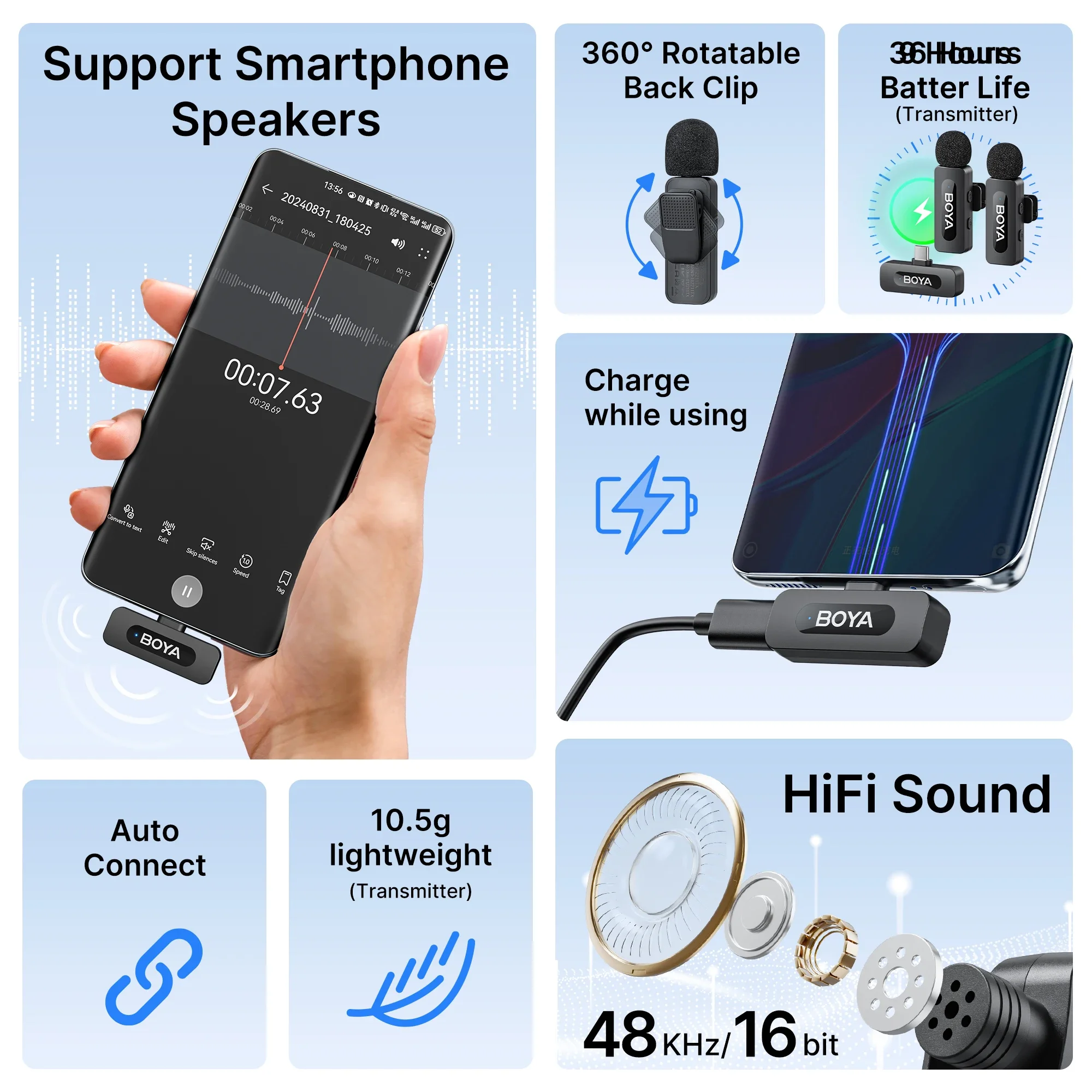 BOYA BY-V New/Old Series Wireless Lavalier Microphone for IPhone15-16 iPad Android Smartphone Live Broadcast Recording Interview