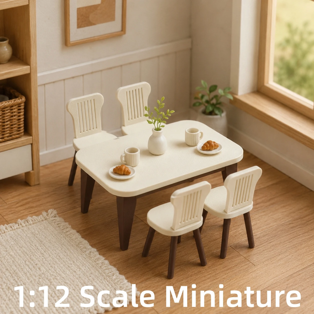 Mobili Per Casa Delle Bambole In Scala 1:12, Set Tavolo E Sedie Da Pranzo Per Quattro Persone In Stile Nordico Moderno, Materiale Pla, Non In Legno, Design Semplice Adatto Per Sala Da Pranzo E Cucina Di Casa Delle Bamb-image