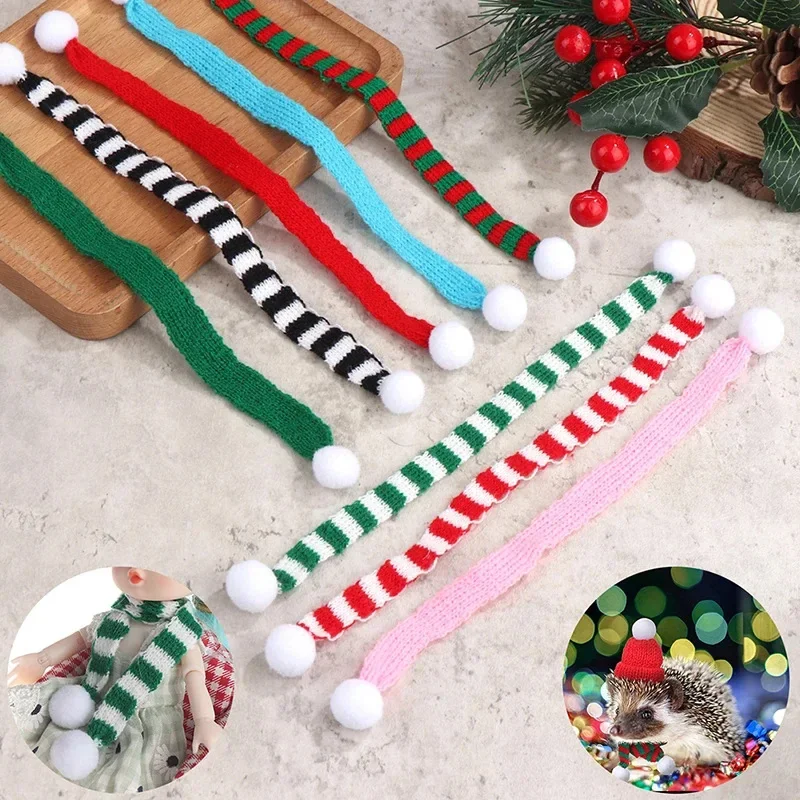 2025 Christmas Mini Knitted Doll Scarf  Hat Polyester Hair Ball Decorative Toy Accessories Strap Pet Scarf Christmas Decorations