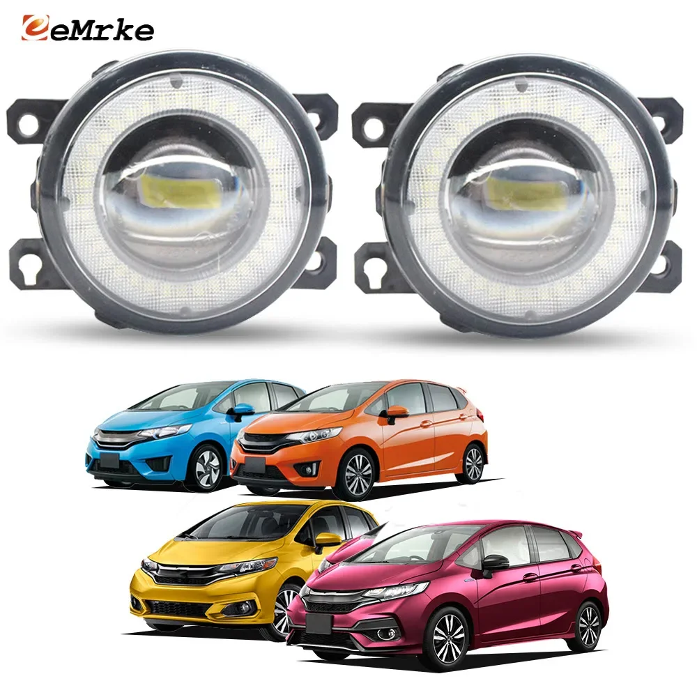 Upgrade LED Fog Lights for Honda Jazz Fit III 2015 2016 2017 2018 with Lens Angel Eyes External DRL PTF Daytime Running Lamp