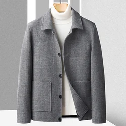 Autumn Winter Herringbone Patterned Woolen Jacket for Men High Quality Business Casual Formal Coat Short Social Trends Coat