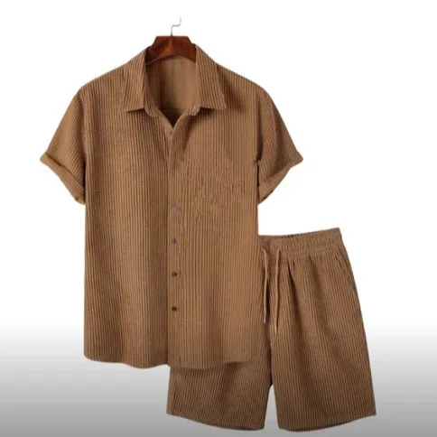 

Summer New Fashion Men's Casual Trendy American Solid Color 2 Pieces of Sets Solid Color Short Sleeve T-shirts Shorts Male Sets