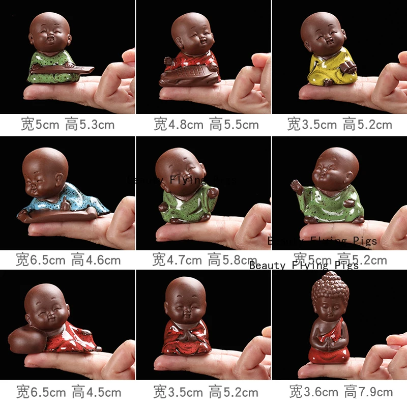 Little monk purple clay tea pet ornaments qin chess calligraphy painting flower pot decorations handicrafts view 3