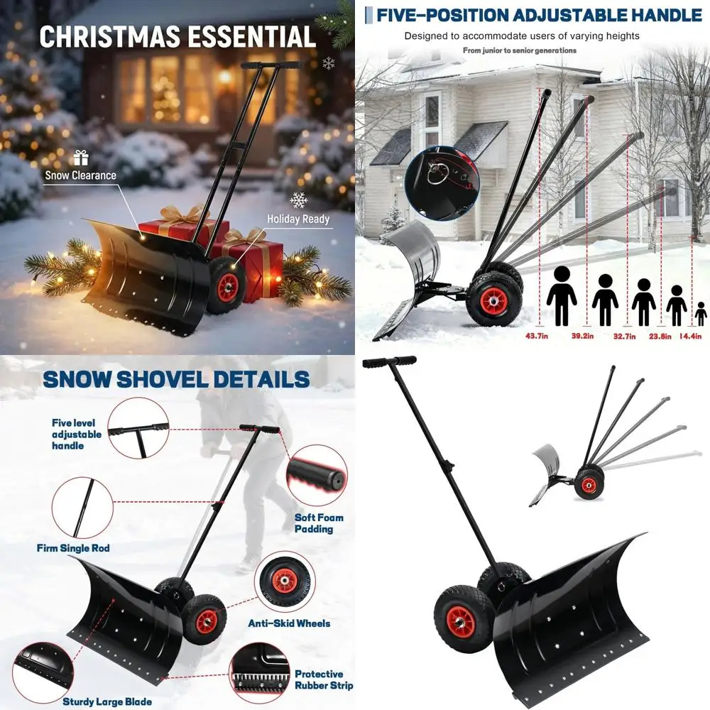 

Большая колесная лопата для снега на 29 колесах с регулируемой ручкой и поворотным желобом для подъездных дорог, тротуаров и многого другого