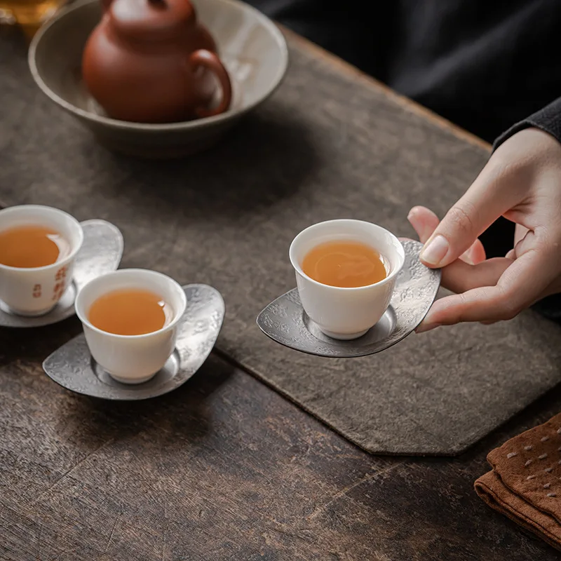 Ancient tin coaster tea set accessories ingot tea holder anti-scalding and non-slip handmade retro old teacup mat