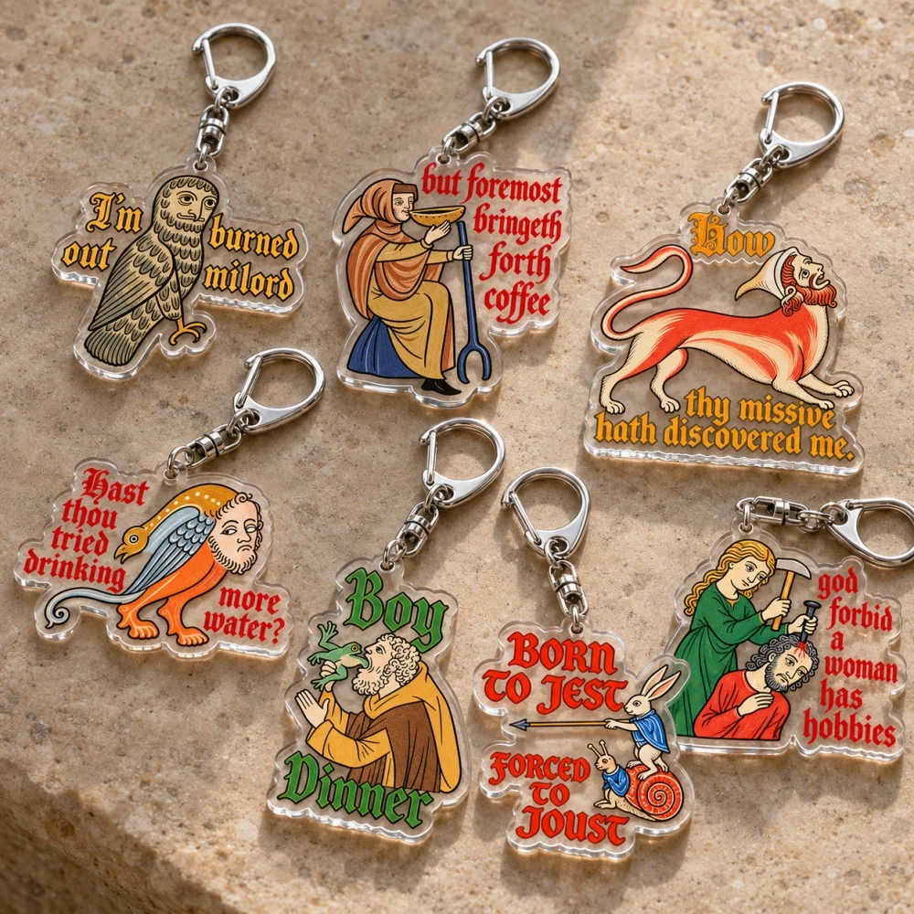 Funny Ye Ole Medieval Knight Keychain Accessories Bag Anime Keyrings Jewelry Manga Game Fans Gifts