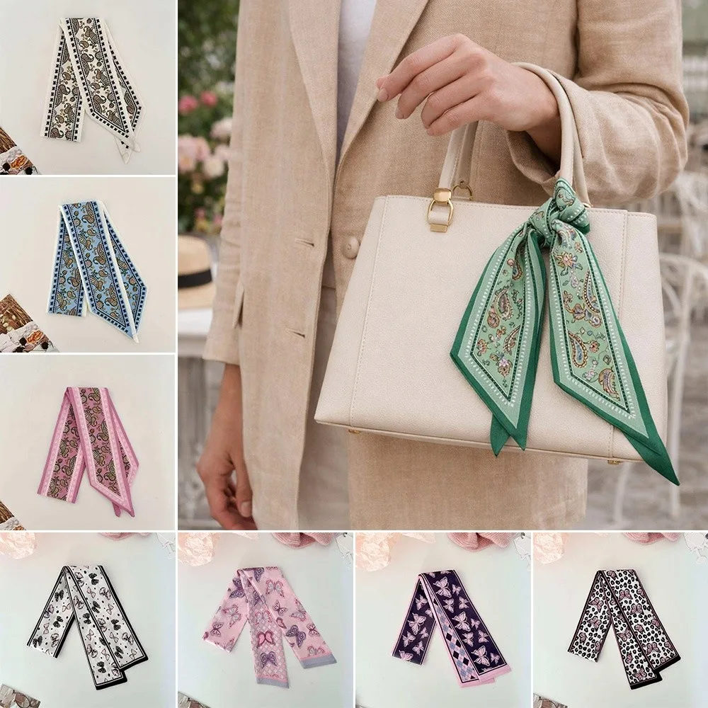 

Модный шелковый тонкий шарф-платок двусторонний, длинный, для декора, шелковый платок-бант для шеи/запястья/пояса