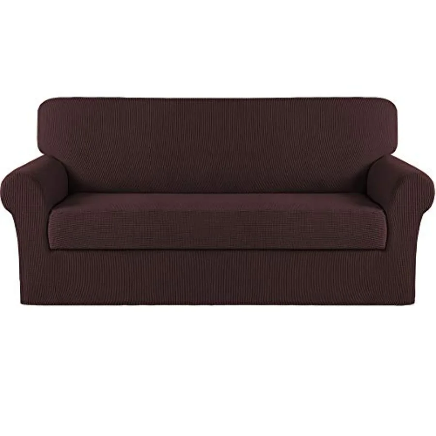

Stretch Slipcover 2 Pieces Cover Couch Cover for 3 Cushion Couch Washable Furniture Protector Covers with Elastic Bottom Featur