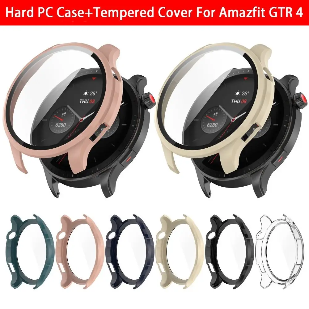 For Amazfit GTR 4 Hard PC Case+Tempered Glass Smart Watch Screen Protector Bumper Shell for Huami Amazfit GTR4 Watch Case Cover