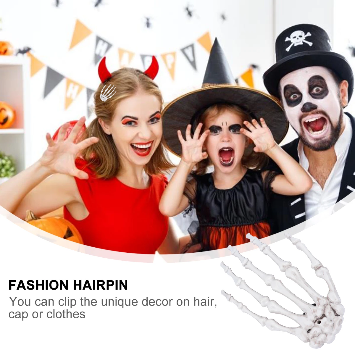 

2 Pcs Hand Hair Clip Barrette Hairpin Halloween Claw Clips for Thick Supplies Skull Barrettes Miss