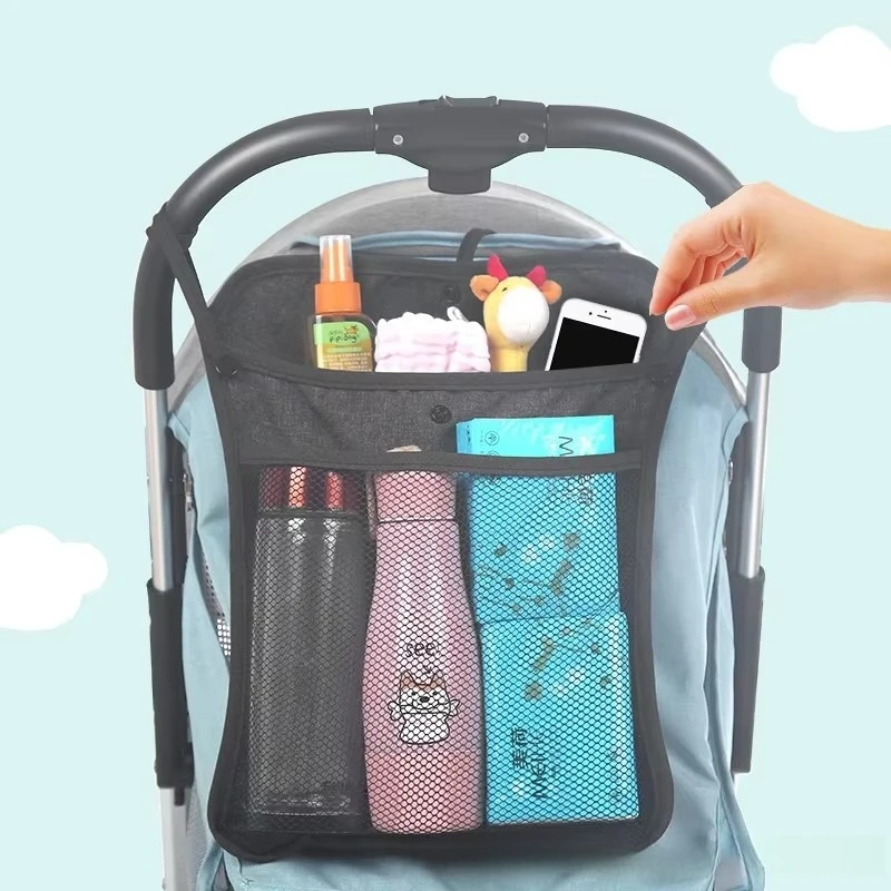 1pc Baby Stroller Hanging Bag Storage Double Layer Thickened Children's Stroller Bag Hanging Mesh Umbrella Storage Sack