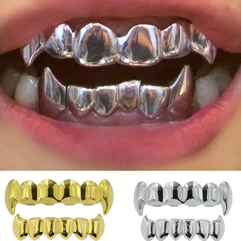 A Set Fashionable Smooth Six-Toothed Sharp Teeth Hip-Hop Tooth Jewelry, Stage, Party, Nightclub, Halloween Prop For Wearing