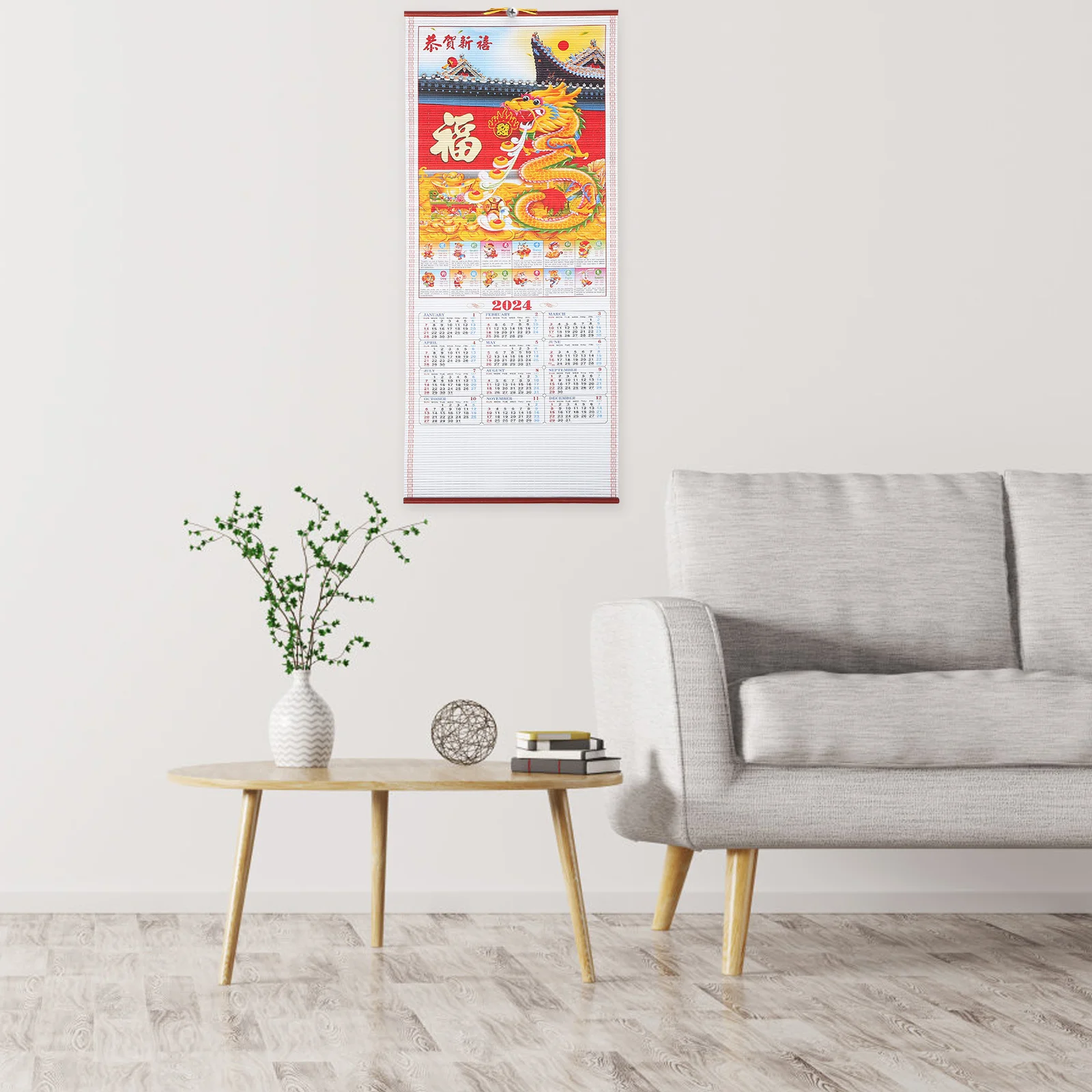 تقويم حائط سنة التنين 2024 مخطط التاريخ القمري الصيني التقليدي تقويم معلق للمنزل والمكتب والزمن السنوي #2