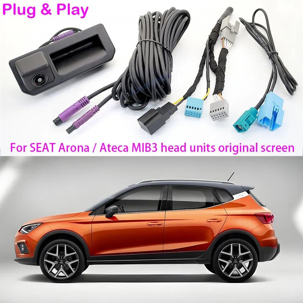Caméra de recul HD à trajectoire dynamique Canbus, pour SEAT Arona / Ateca avec unités principales MIB3, écran d'origine Plug & Play, sans codage