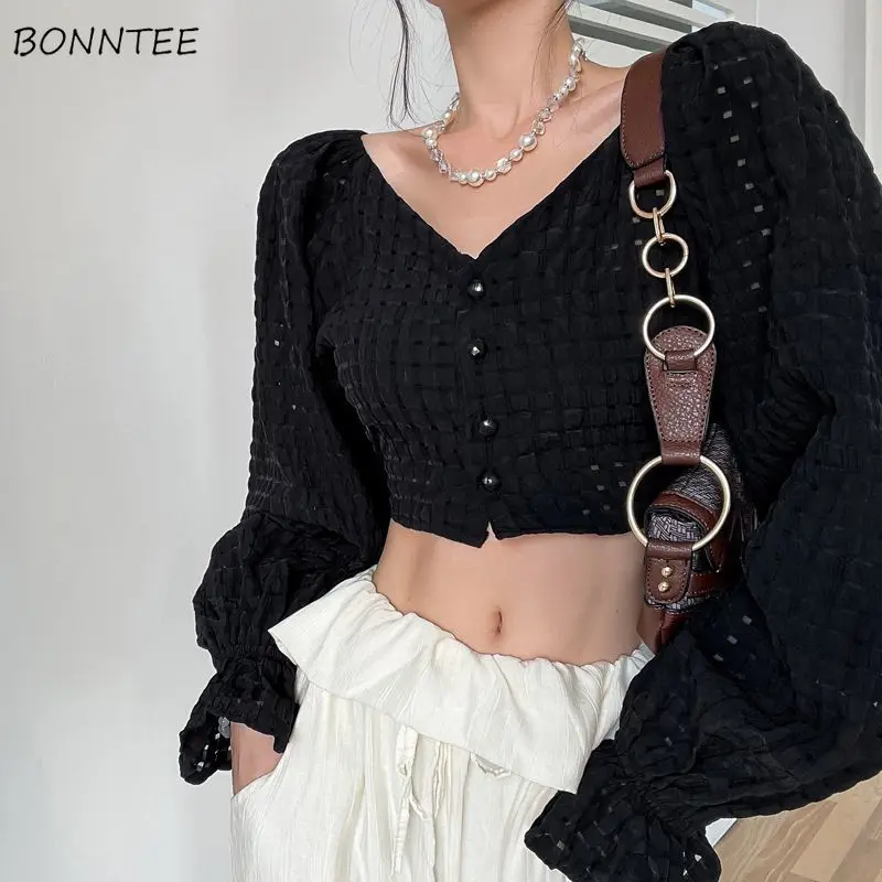 

Shirts Women Solid Hollow Out Basics Creativity Charming All-match Daily Attractive Lovely Prevalent Korean Style Elegant Retro