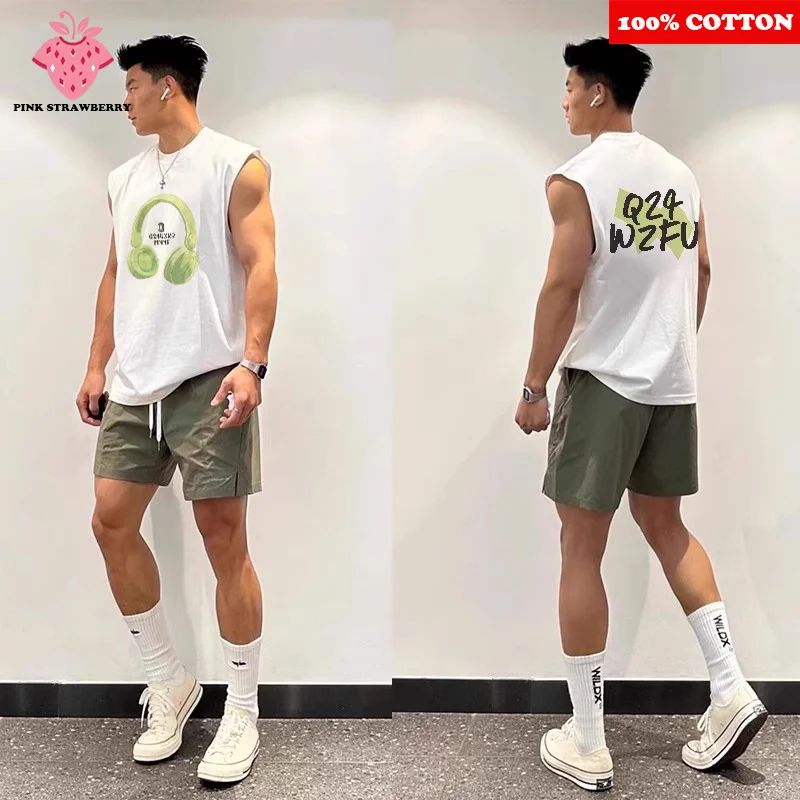 

American Letter Print Vest T-shirt Men Summer 2025 New Black Sports Casual Swim Run Shirt sleeveless Vest Quick Dry Y2k Top Men