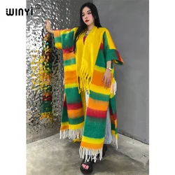WINYI 2023 winter coat for women fashion print tassels Luxury Long Fur OverCoat Thick Warm long down coat holiday party jacket
