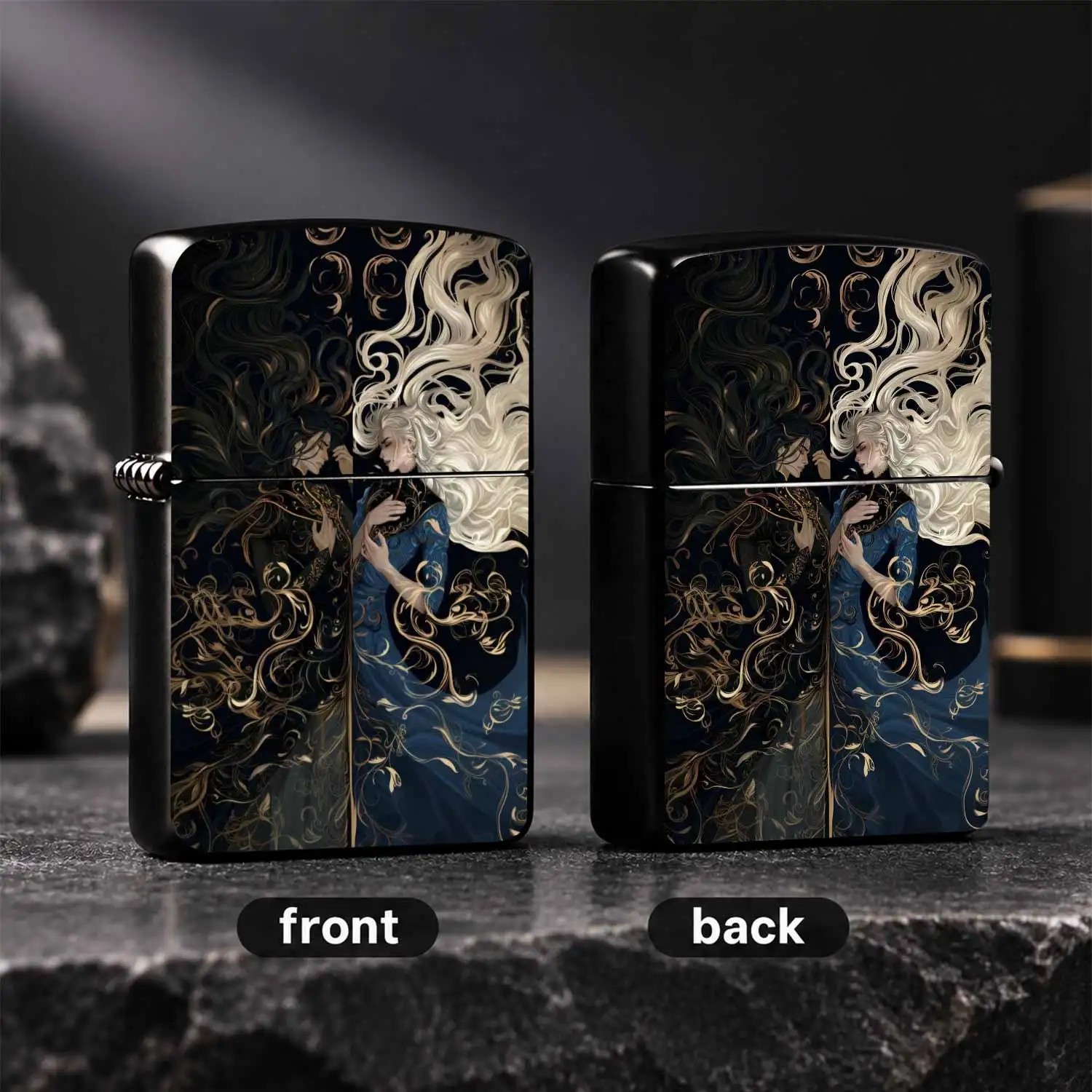 Vintage Artistic, Dark Fantasy TWINS Pattern Gilded Decor, Exquisite Golden Swirl Ornament, PORTABLE Stylish Accessory for Daily Use, Ideal Unique Gift for Friends Family Art Lovers A fun and humorous lighter
