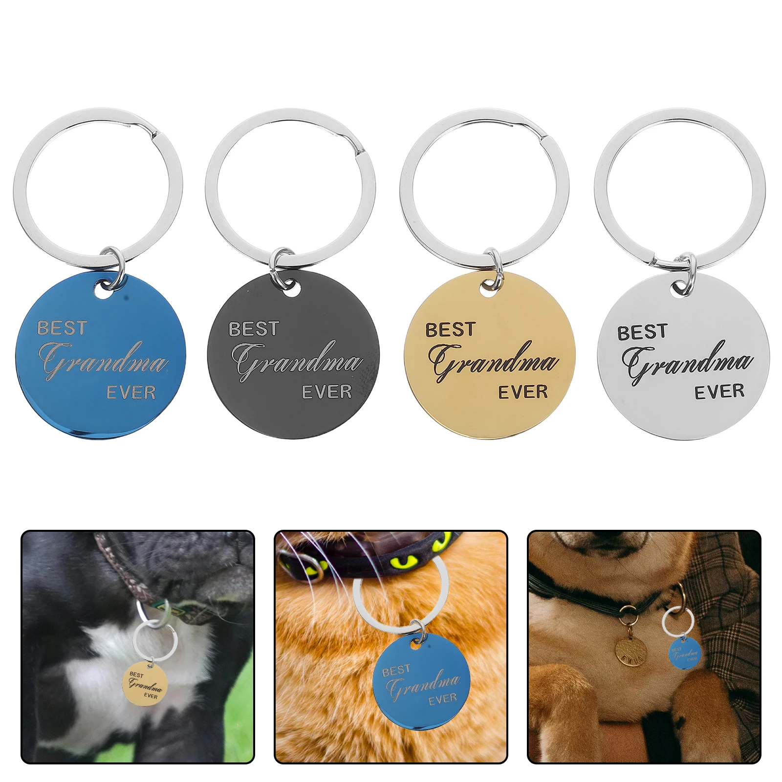 

4 Pcs Pet ID Tags Blank Engraved Stainless Steel Round Dog Cat Puppy Name Tag Necklace Smooth Surface Decorative Pendant