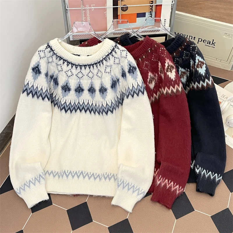 Fair Island Christmas Sweater Male Knitwear Autumn Winter Geometric Pattern Men's Round Neck Sweater Pullover New Thick Knitwear