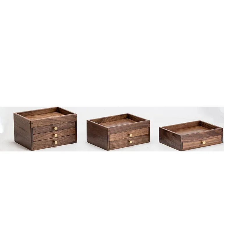 Black walnut solid wood multi-layer jewelry desktop light luxury high-end jewelry box earrings necklace ring large capacity