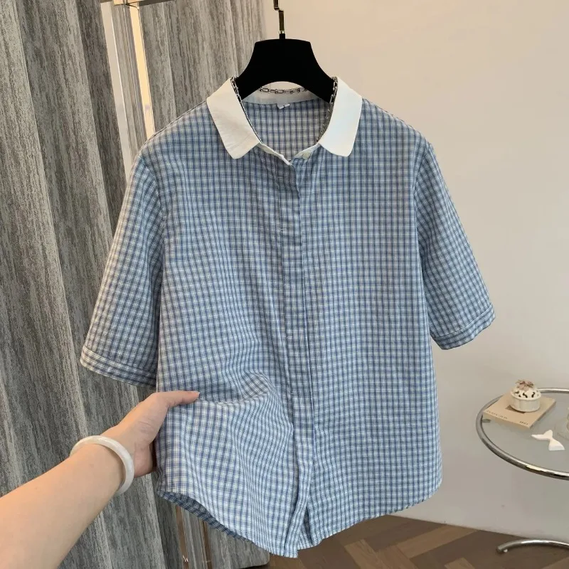 

Women's Plaid Button-Down Shirt Casual Loose Blouse