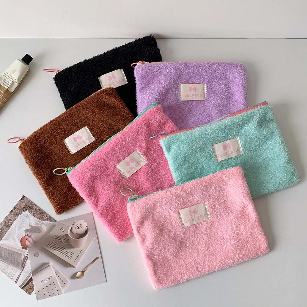 

Stationery Organizer Plush Stationery Bag Large Capacity Jewelry Storage Pencil Case Portable Candy Color Pencil Pouch School