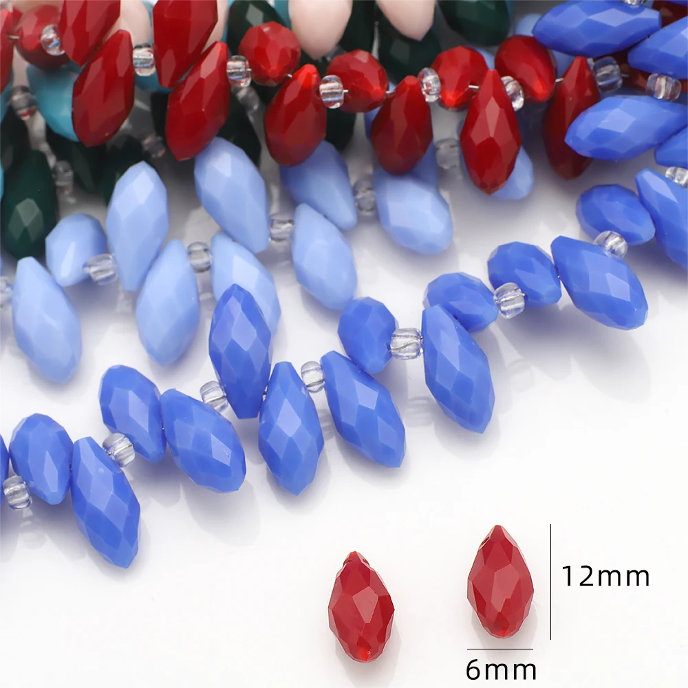 

95Pcs/Lot 6x12mm Solid Color Water Drop Crystal Glass Loose Beads Crafts For DIY Jewelry Making Bracelets Necklaces Earrings