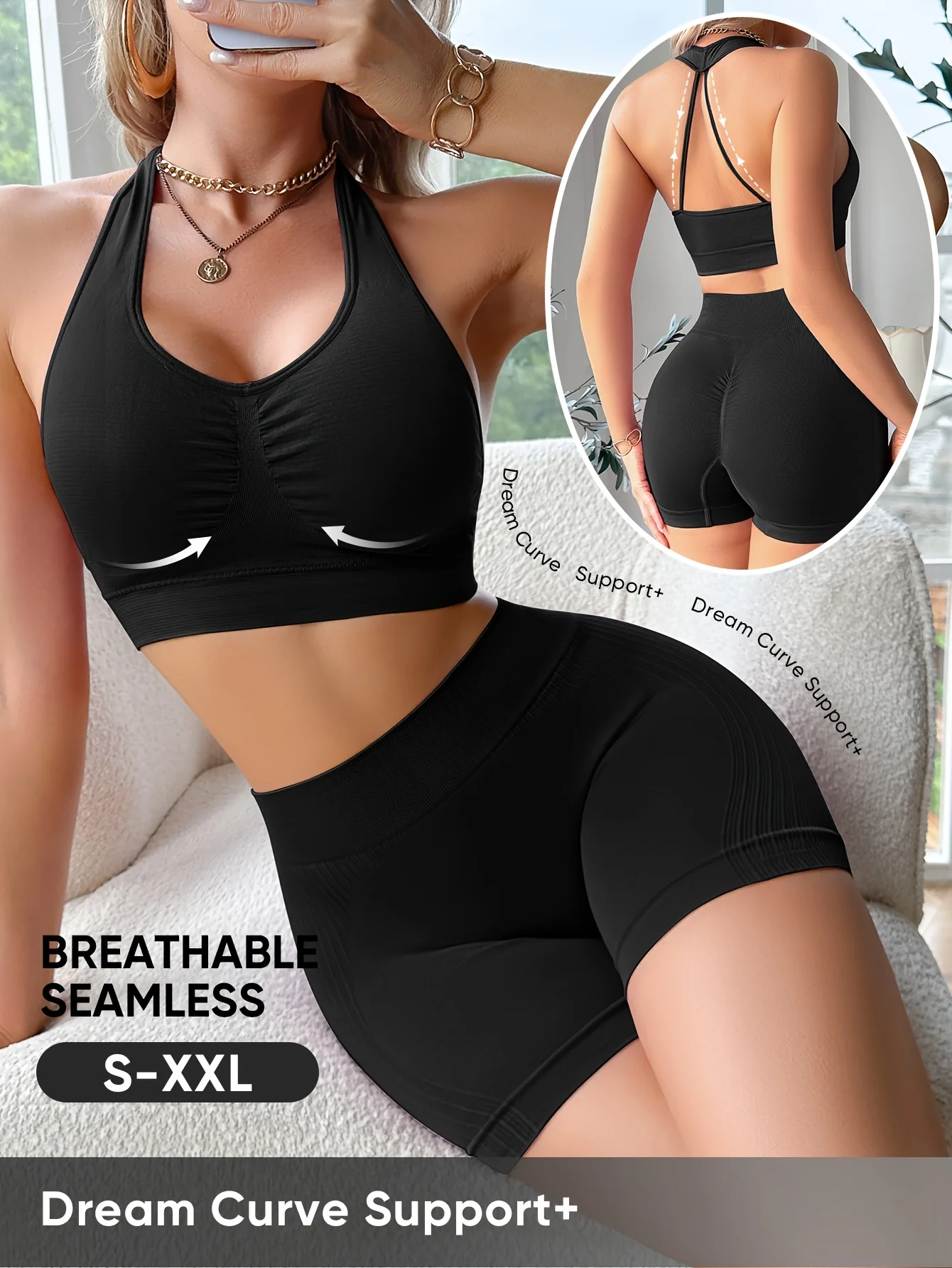 Seamless Bra Set Seamless Underwear Full Coverage All-Around Support Women’s Bra Wire-Free Crisscross Back Yoga Beach Bra