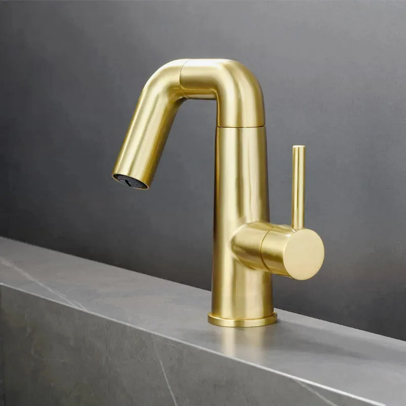 

luxury golden Rotate Bathroom Basin Faucet Cold and Hot Mixer Water Tap Deck Mounted Single Hole & Handle Tall Style