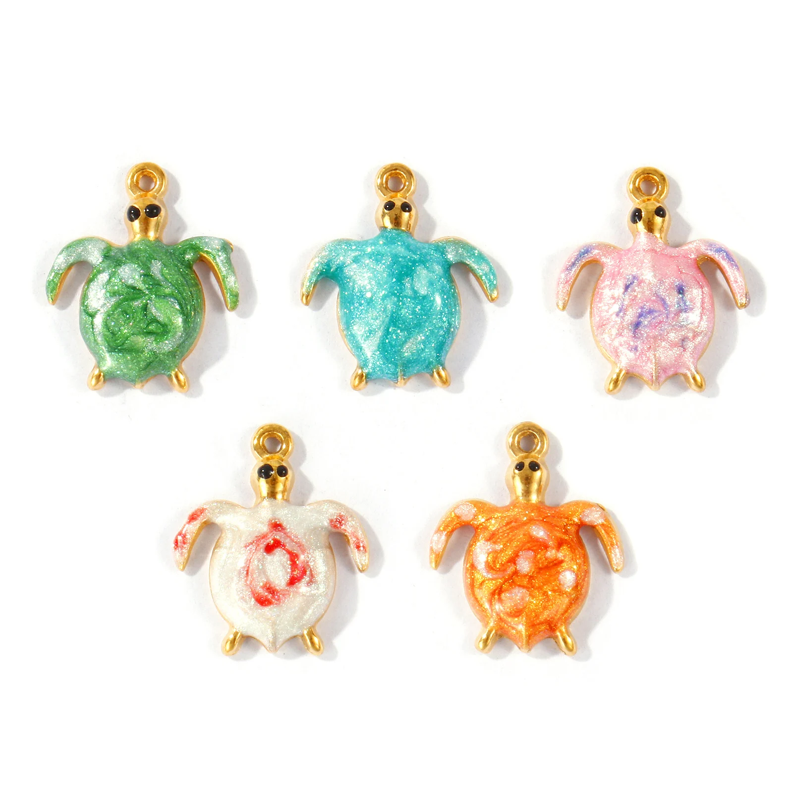 2pcs Mini Stainless Steel Ocean Charms 18K Gold Plated Tortoise Animal Pearlized Multicolor Enamel Pendants DIY Necklace Jewelry