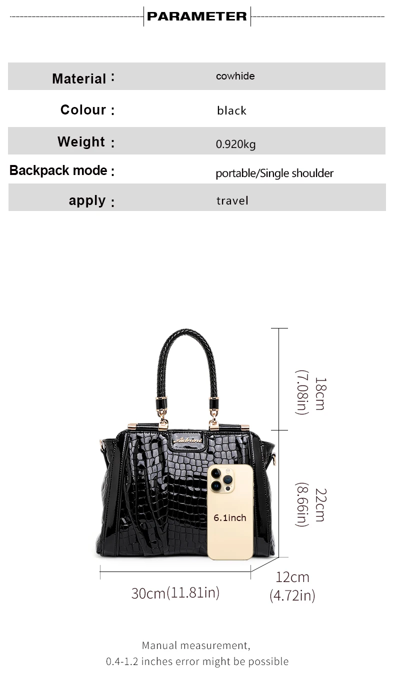 Aidrani Neue Glänzende Kroko-Muster Lackleder Handtasche für Damen mit Geflochtenem Griff und Metallkette, Crossbody Alltagstasche – Detail 4