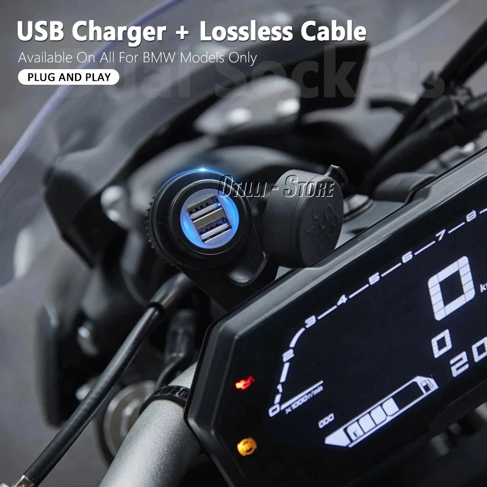 For BMW all models Motorcycle Accessories USB Charger Waterproof Dual Port Socket Connector Black With Lossless line